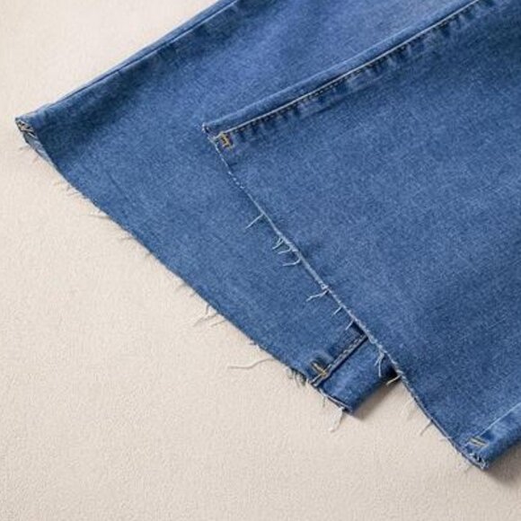 Women High Waisted Wide Leg Jeans Stretchy Baggy Capri Denim Pants - Picture 6 of 7